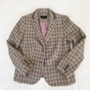 Talbots Multicolored Cropped Blazer Women’s 10 Classic Houndstooth Wool Blend